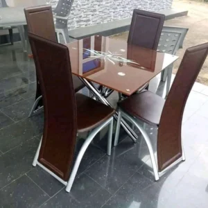 Dining Table Thick Glass Square design & 4 Chairs