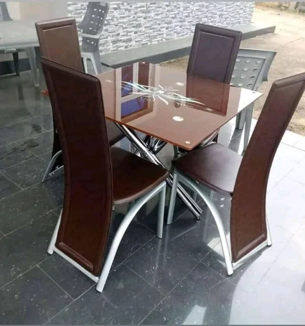 Dining Table Thick Glass Square design & 4 Chairs