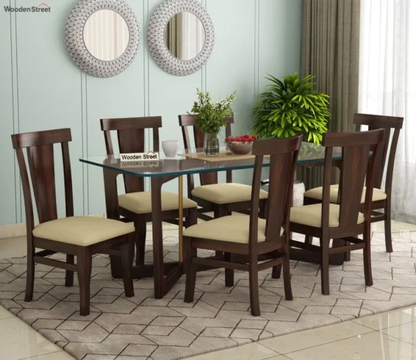 Dining Table Thick Glass Square design table & 6 chairs