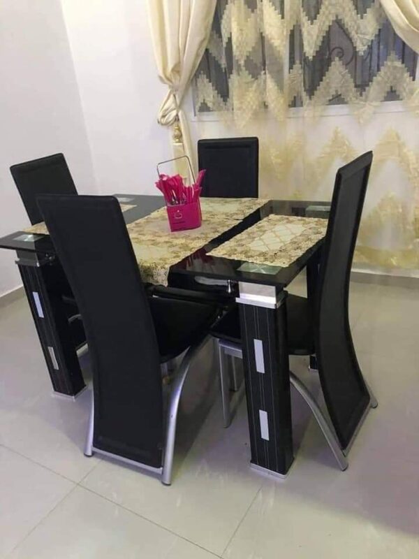 Wooded Dining Center Table Glass With thick Leather / 4 chairs